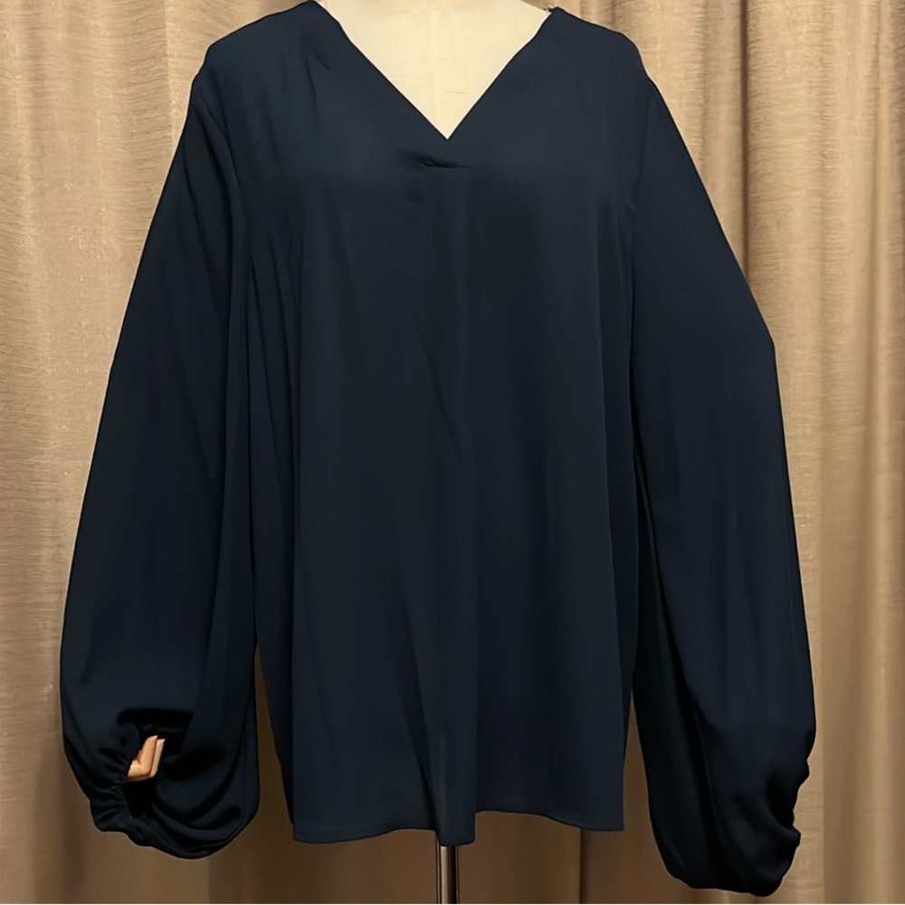 Haptics by Holly Harper Elegant Navy Blue Sheer Top Womens Size Large